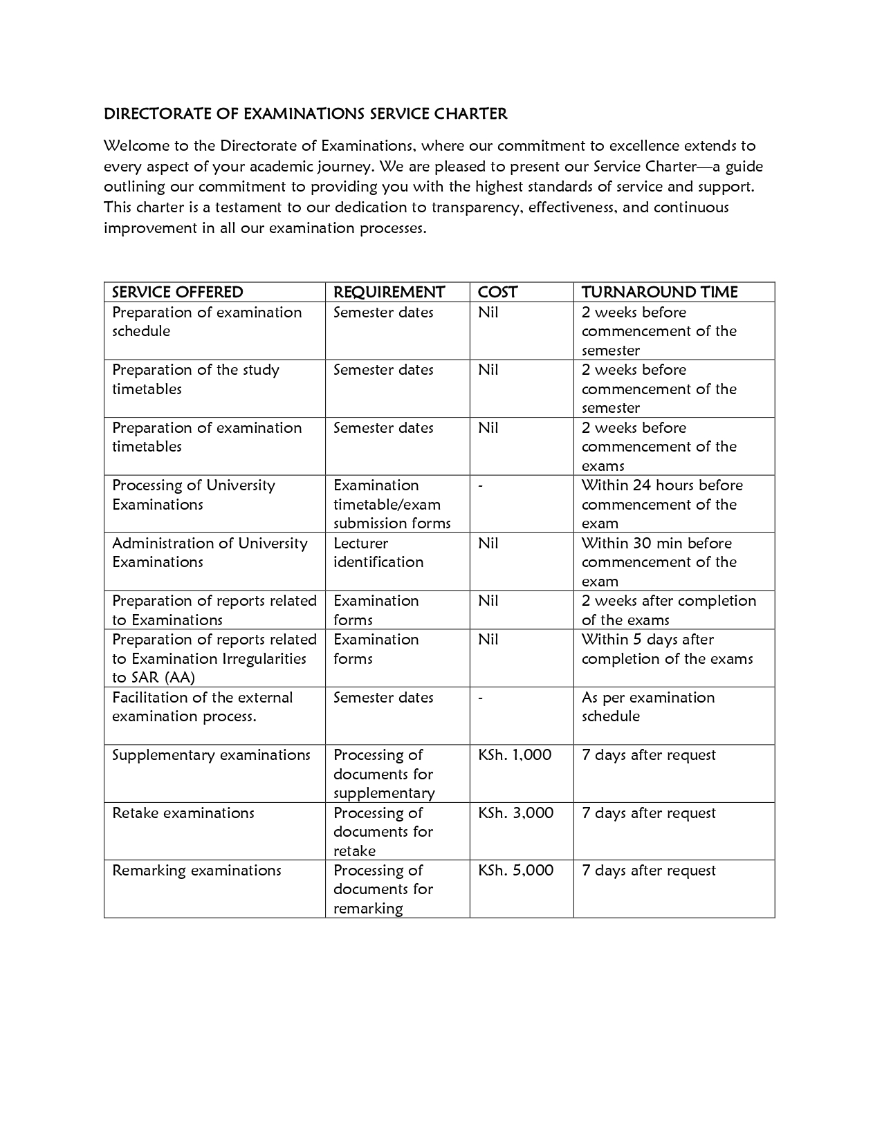 DIRECTORATE OF EXAMINATIONS SERVICE CHARTER page 0001